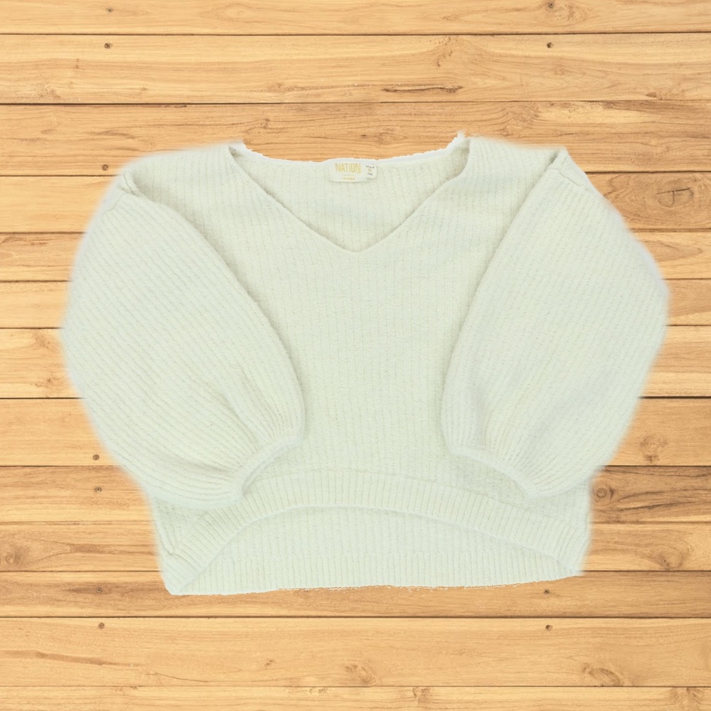 Nation Los Angeles Alpaca V Neck Cropped Sweater